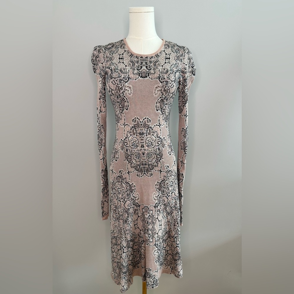 BCBGMaxAzria Black and Cream Long Sleeve Dress